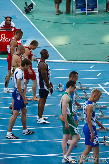 Start of the 100m Men´s Semi-Final showing the later champion Christophe Lemaître