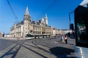 Travel photography:Ghent Old Post Office with tram, Belgium