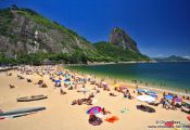 Travel photography:Praia Vermelha in Rio with the Sugar Loaf (Pão de Açúcar) in the background, Brazil