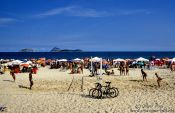 Travel photography:Ipanema beach in Rio with Cagarras Islands in the background, Brazil