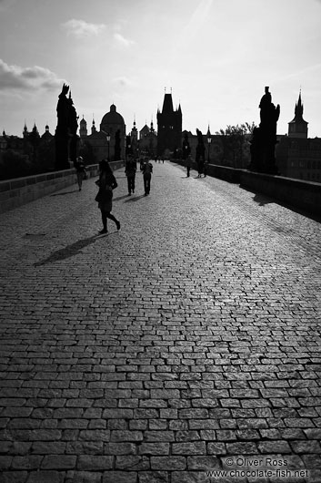 Silhouettes of Charles Bridge and Old Town skyline