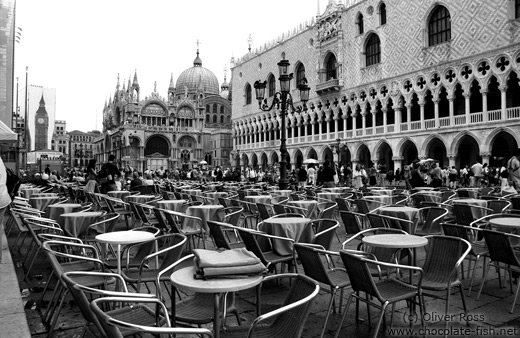 Tables outside a café in Piazza San Marco in Venice