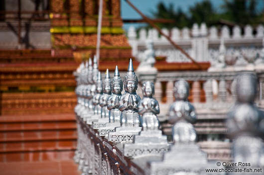 Row of little Buddhas at a temple in Phnom Penh