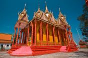 Travel photography:Candy-coloured temple near Odonk (Udong) , Cambodia