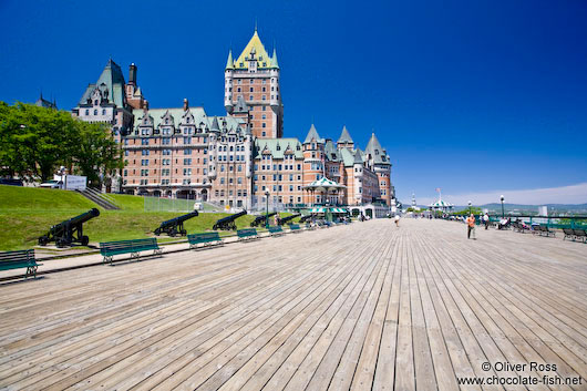 The Château Frontenac castle in Quebec with Terrasse Dufferin promenade