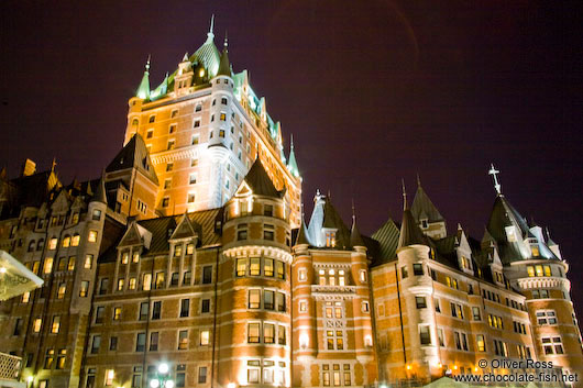The Château Frontenac castle in Quebec by night