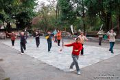 Travel photography:Morning sword practice gymnastics in Dali park, China
