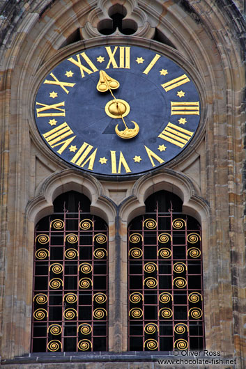Clock and window at St. Vitus Cathedral