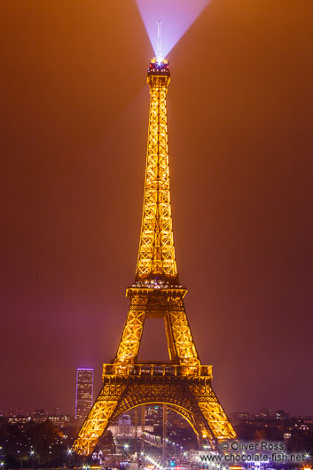 Paris Eiffel tower with Montparnasse tower by night