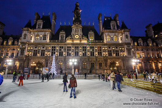 The Hotel de ville (city hall) with ice rink in Paris