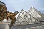Travel photography:Glass pyramids at the Paris Louvre museum, France