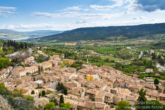 Panorama of the village Moustiers Sainte Marie on the Lac Sainte Croix