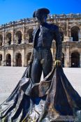 Travel photography:Torero sculpture in front of the coliseum in Nimes, France