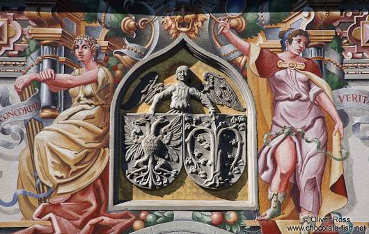 Detail of the painted facade of the Lindau town hall