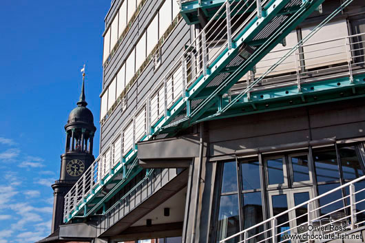 The Gruner & Jahr publishing house with tower of St. Michaelis church (Michel) in Hamburg