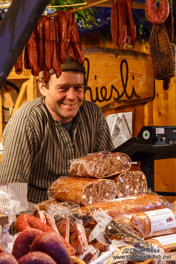 Selling cheese and saussages at the Gengenbach Christmas market