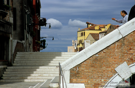 Footpath at Ponte Tre Archi over Rio de Canareggio in Venice