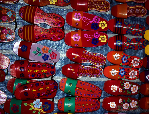 Traditional shoes at a street market in Melaka.