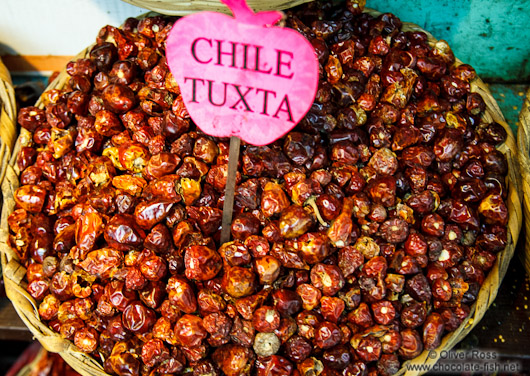 Chilli being sold at the Oaxaca market