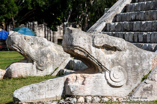 Snake heads at the Chichen Itza archeological site