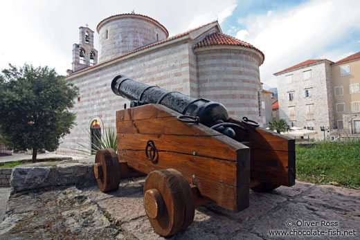 Cannon and church in Budva