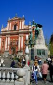 Travel photography:The Franciscan church on Prešeren Square in Ljubljana, Slovenia