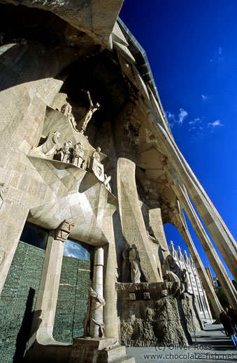 The Passion Facade entrance to the Sagrada Familia Basilica in Barcelona