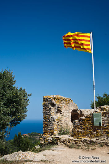 Catalan flag on top of Begur castle