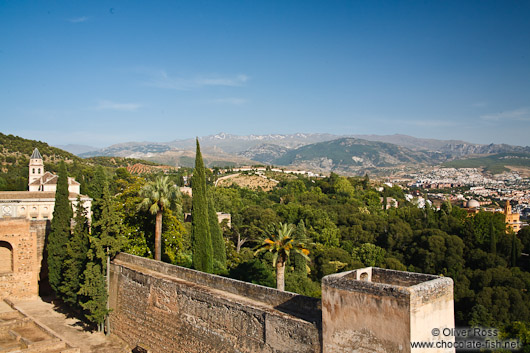 View towards the Sierra Nevada from the Alcazaba fortress of the Granada Alhambra