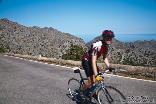 Cyclist in the Serra de Tramuntana mountains