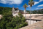 Travel photography:View of the Lluc monastery in the Serra de Tramuntana mountains, Spain