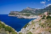Travel photography:Port de Soller bay with mountains, Spain
