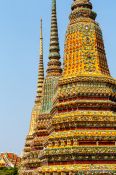 Travel photography:The Three Giant Stupas at Wat Pho temple in Bangkok, Thailand
