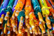 Travel photography:Finished parasols for sale at the Bo Sang parasol factory, Thailand