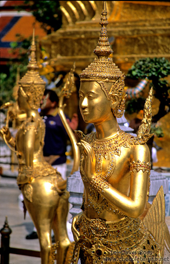 Golden Kinnara figures at Wat Phra Kaew in Bangkok