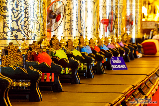 Seats for the monks inside Wat Chedi Luang Worawihan in Chiang Mai