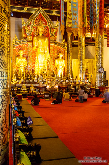 Seats for the monks inside Wat Chedi Luang Worawihan in Chiang Mai