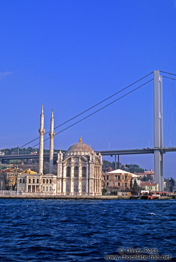 Ortaköy mosque below the Bosporus bridge
