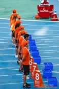 Travel photography:Helpers at the start of the 100m Semi-final, Spain