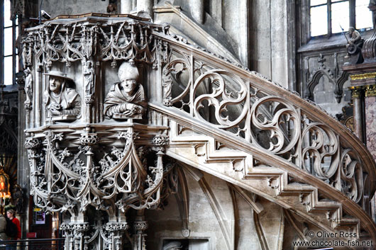 Stone pulpit inside Stephansdom cathedral