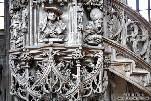 Stone pulpit inside Stephansdom cathedral