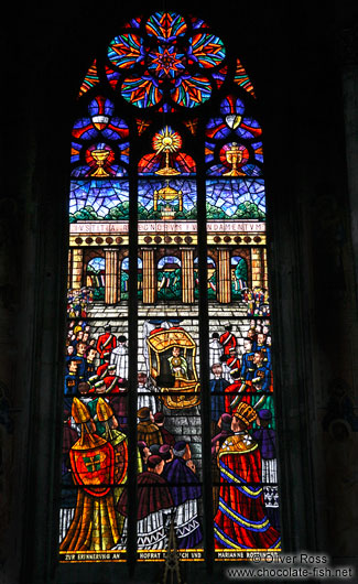 Pained flass windows inside Vienna´s  Votivkirche