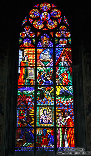 Pained flass windows inside Vienna´s  Votivkirche