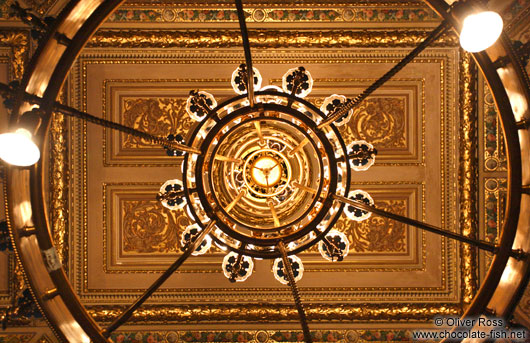 Ceiling and chandelier inside the Vienna State Opera