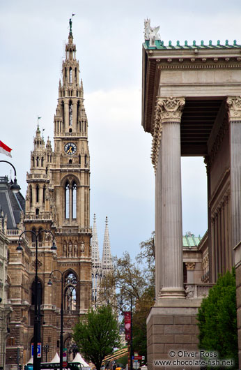 Vienna city hall (left) with Votivkirche (back) and parliament (right)