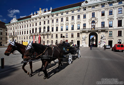 A Fiaker (horse cart for tourists) in Vienna´s  Hofburg