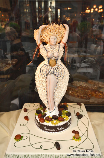 Edible Brazilian samba dancer on display inside the Demel café house in Vienna