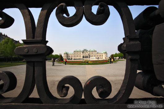 Belvedere palace viewed through cast iron gate