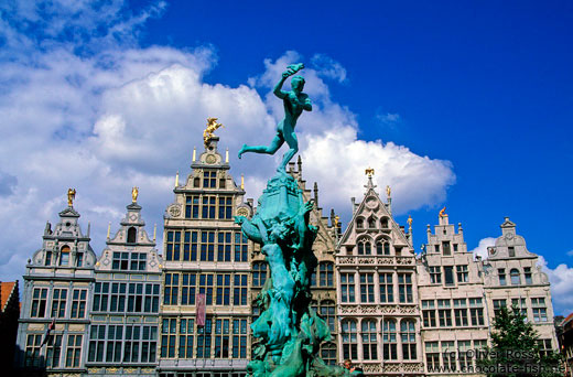 Antwerp Brabo statue with houses