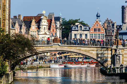 Ghent bridge across canal with houses